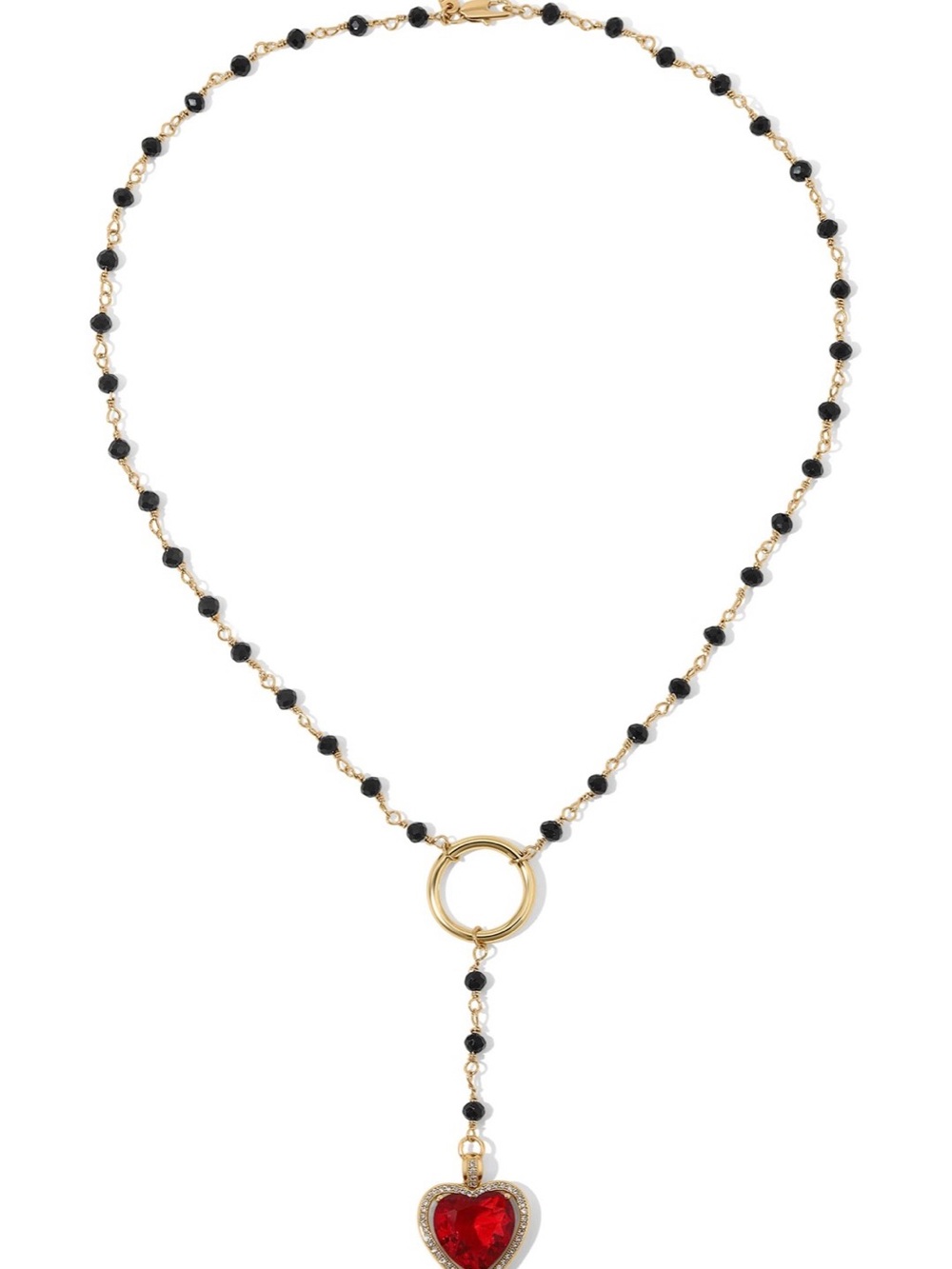 Vanessa Mooney Gold Statement Necklace with Black Beads Red Heart Brand New